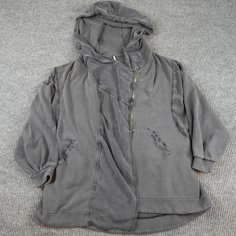 Free People C'mon Cardigan Jacket Womens Medium Gray Hooded Terry Boho